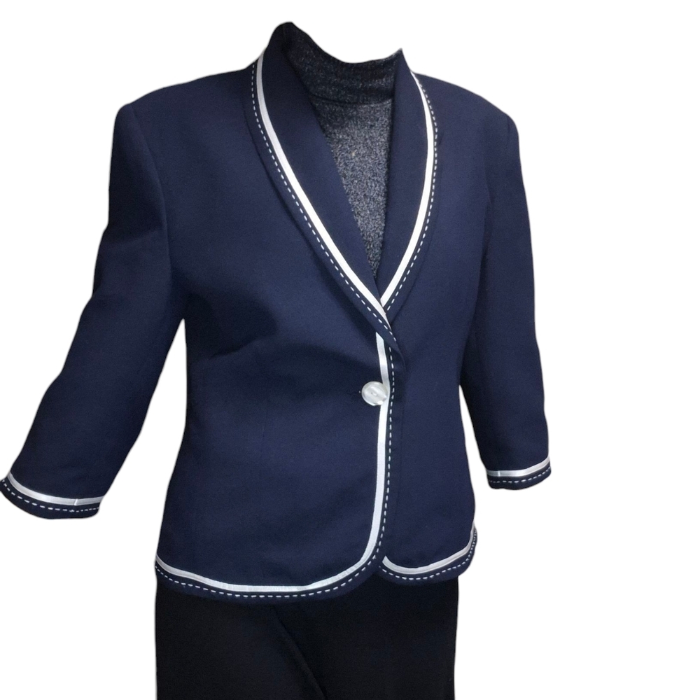 Chapter One Petit Women's Navy Blue Blazer with White Accents